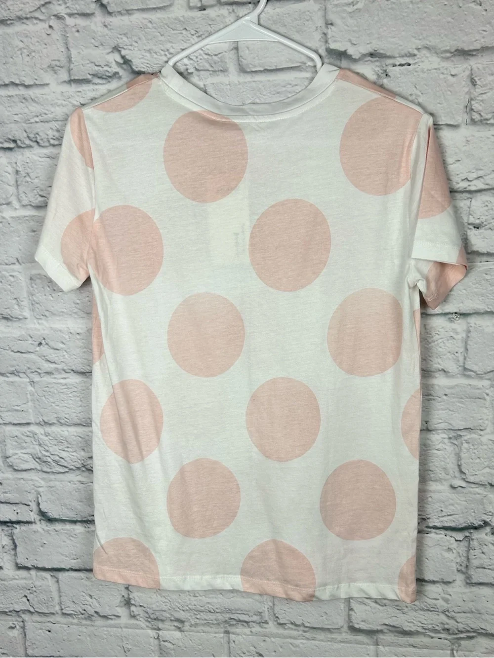 Stradivarius Organic Cotton Polka Dot Tee White Blush Pink Short Sleeve NWT S